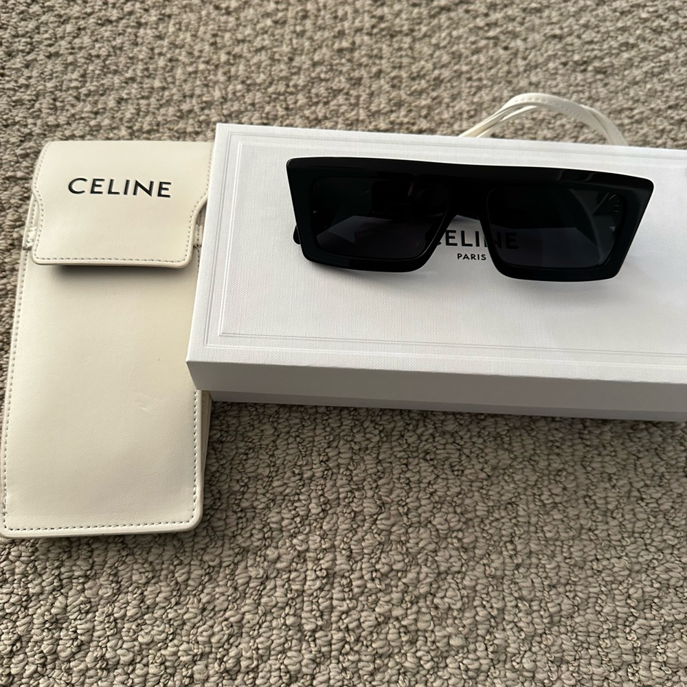 Celine Black Thick-Arm Rectangular Sunglasses